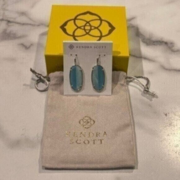 NWT Kendra Scott Elle Silver Intarsia Drop Earrings In Blue Intarsia - Picture 2 of 5